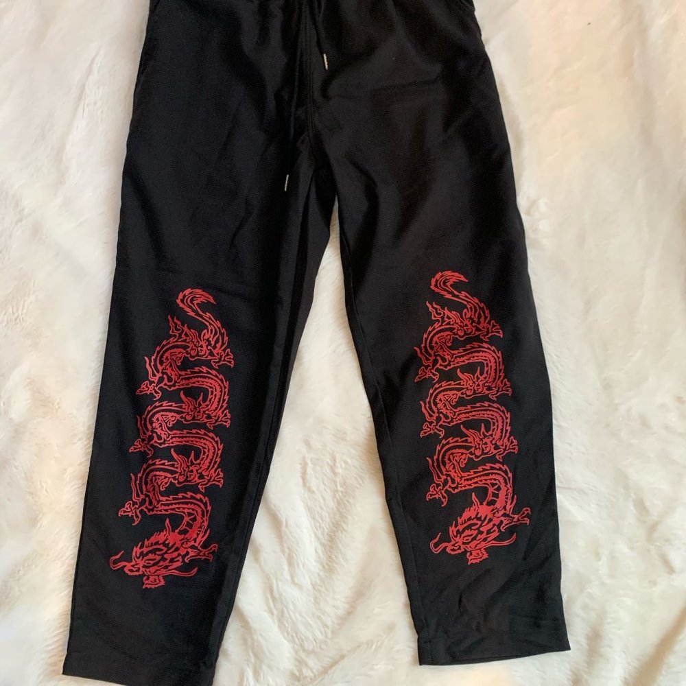 Black Mens Dragon Pants
